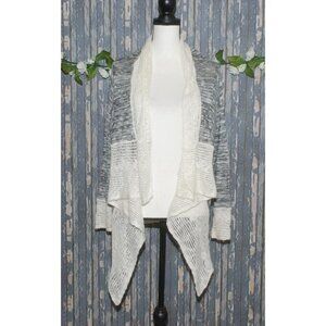 Energe World Wear Ladies Gray White Cardigan Sweater SZ L Open Front Lace LS